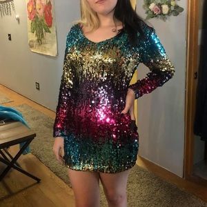 Short L/S rainbow cocktail dress